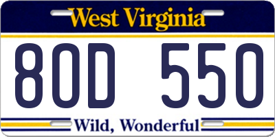 WV license plate 8OD550