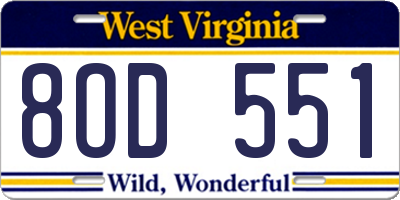 WV license plate 8OD551