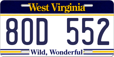 WV license plate 8OD552