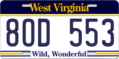 WV license plate 8OD553