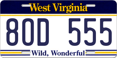 WV license plate 8OD555