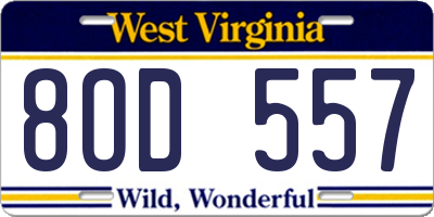 WV license plate 8OD557