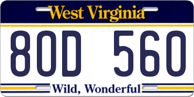 WV license plate 8OD560