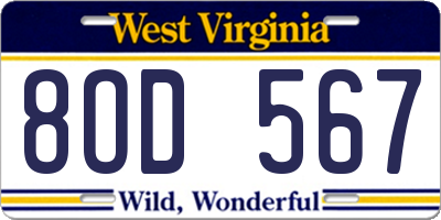 WV license plate 8OD567