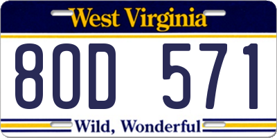 WV license plate 8OD571