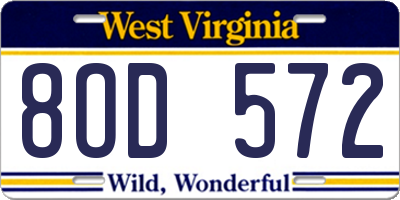 WV license plate 8OD572