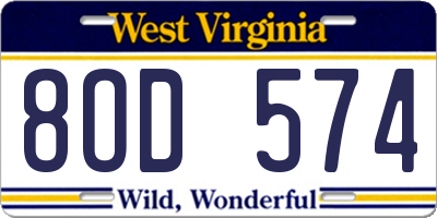WV license plate 8OD574