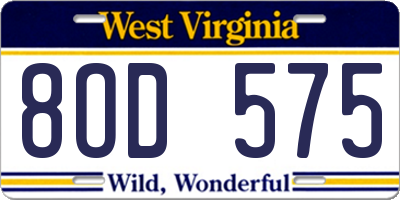 WV license plate 8OD575