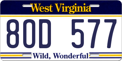 WV license plate 8OD577