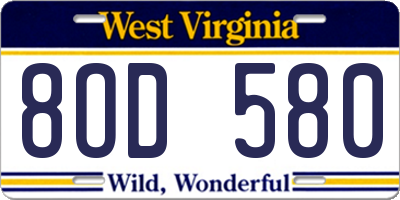 WV license plate 8OD580