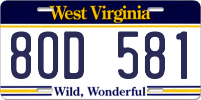 WV license plate 8OD581
