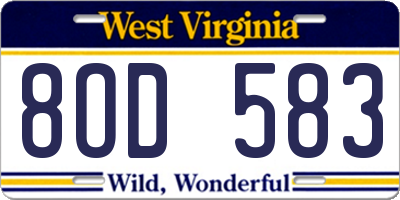 WV license plate 8OD583