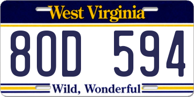WV license plate 8OD594