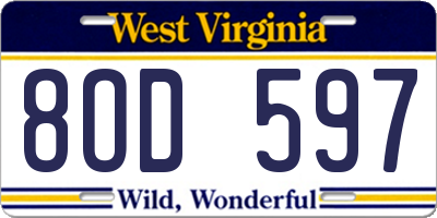 WV license plate 8OD597