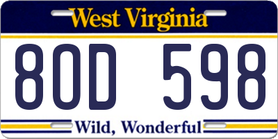 WV license plate 8OD598