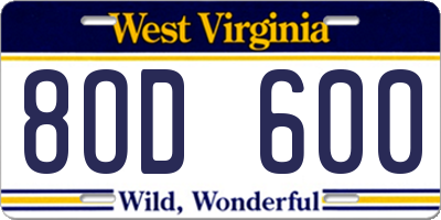 WV license plate 8OD600