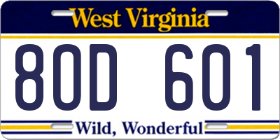 WV license plate 8OD601