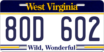 WV license plate 8OD602