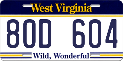 WV license plate 8OD604