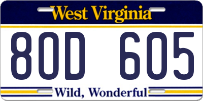WV license plate 8OD605