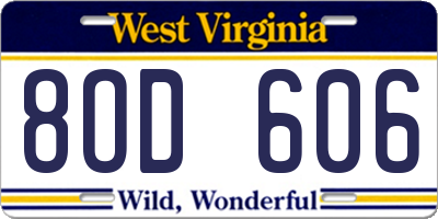 WV license plate 8OD606