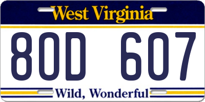 WV license plate 8OD607