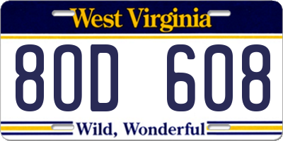 WV license plate 8OD608