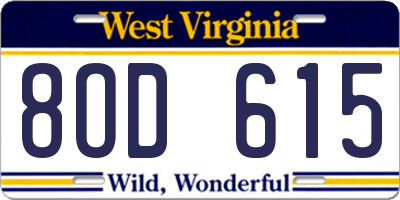 WV license plate 8OD615