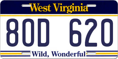 WV license plate 8OD620
