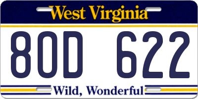 WV license plate 8OD622