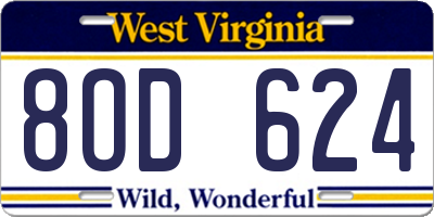 WV license plate 8OD624