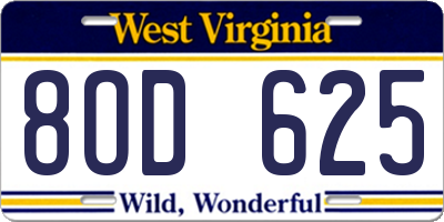 WV license plate 8OD625