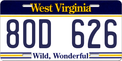WV license plate 8OD626
