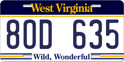 WV license plate 8OD635