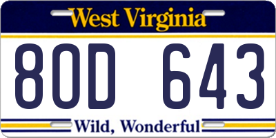 WV license plate 8OD643