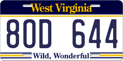 WV license plate 8OD644