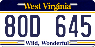 WV license plate 8OD645