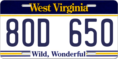 WV license plate 8OD650