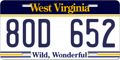 WV license plate 8OD652