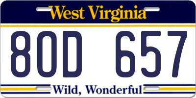 WV license plate 8OD657