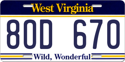 WV license plate 8OD670