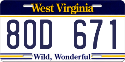 WV license plate 8OD671