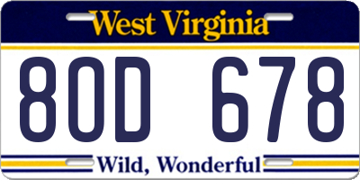 WV license plate 8OD678