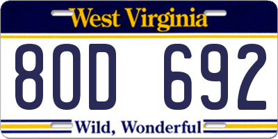 WV license plate 8OD692