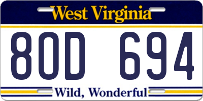 WV license plate 8OD694
