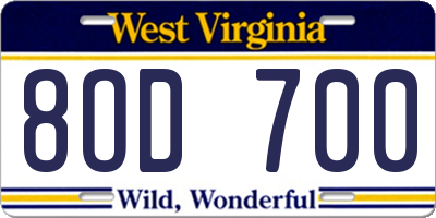 WV license plate 8OD700