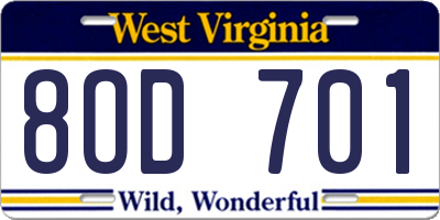 WV license plate 8OD701