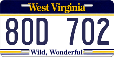 WV license plate 8OD702