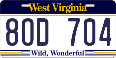 WV license plate 8OD704
