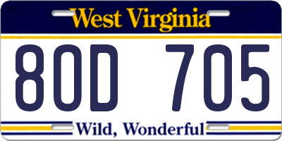 WV license plate 8OD705